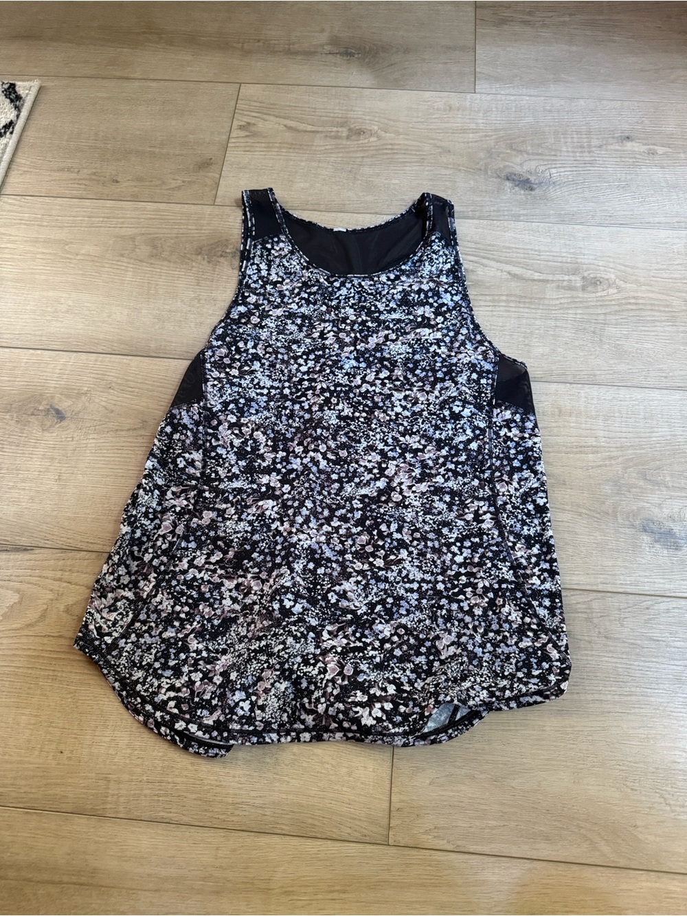 lululemon athletica Black Floral Racerback Tank with Pink and White Accents